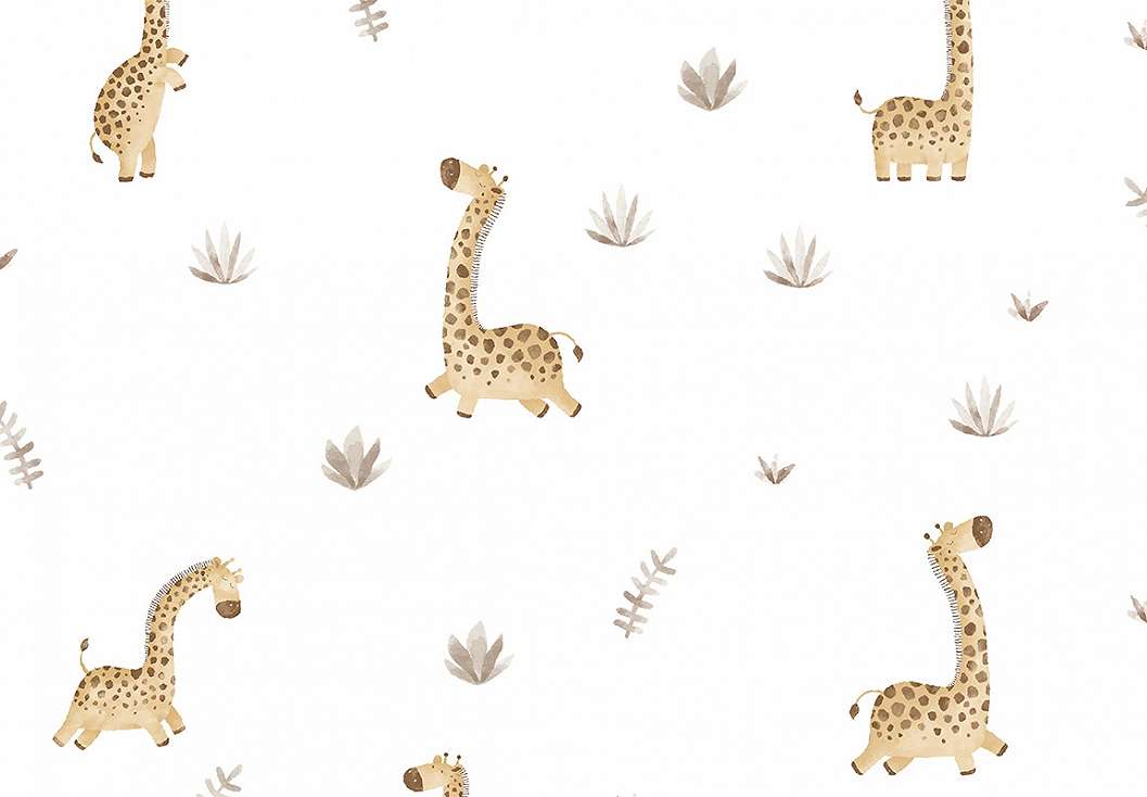 Gyerek dekor tapéta zsiráf mintával szürke levél színben