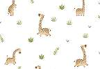 Gyerek dekor tapéta zsiráf mintával zöld levél színben