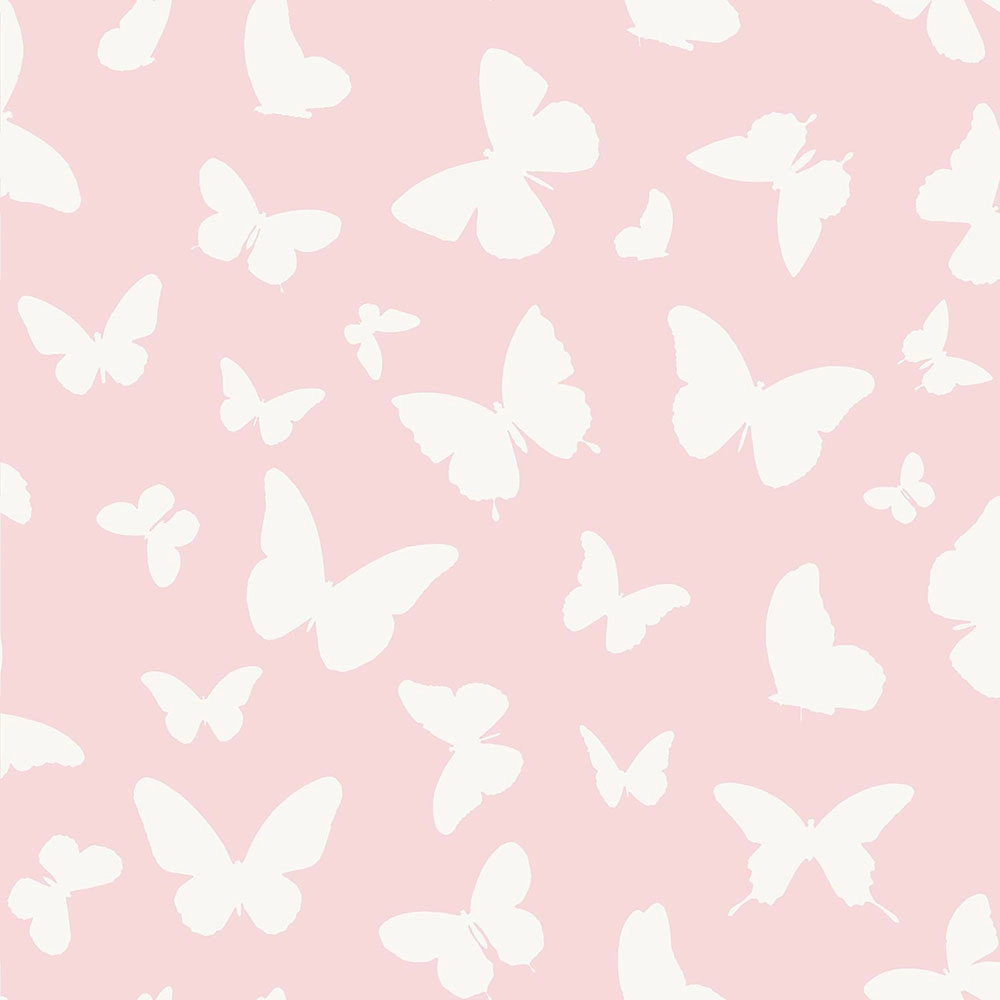 Gyerek design tapéta rózsaszín alapon fehér lepke, pillangó mintával