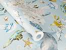 Gyerek design tapéta sós vizi élővilággal akvarell stílusban víz kék alapon