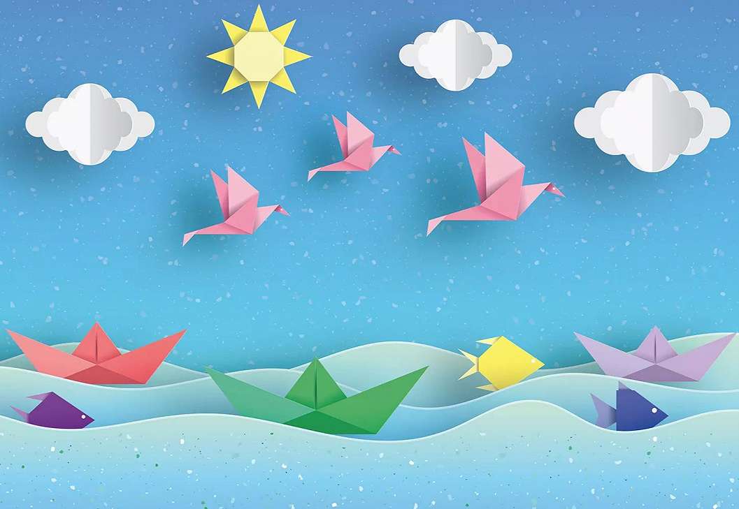Gyerek fali poszter origami hajó, madár mintával