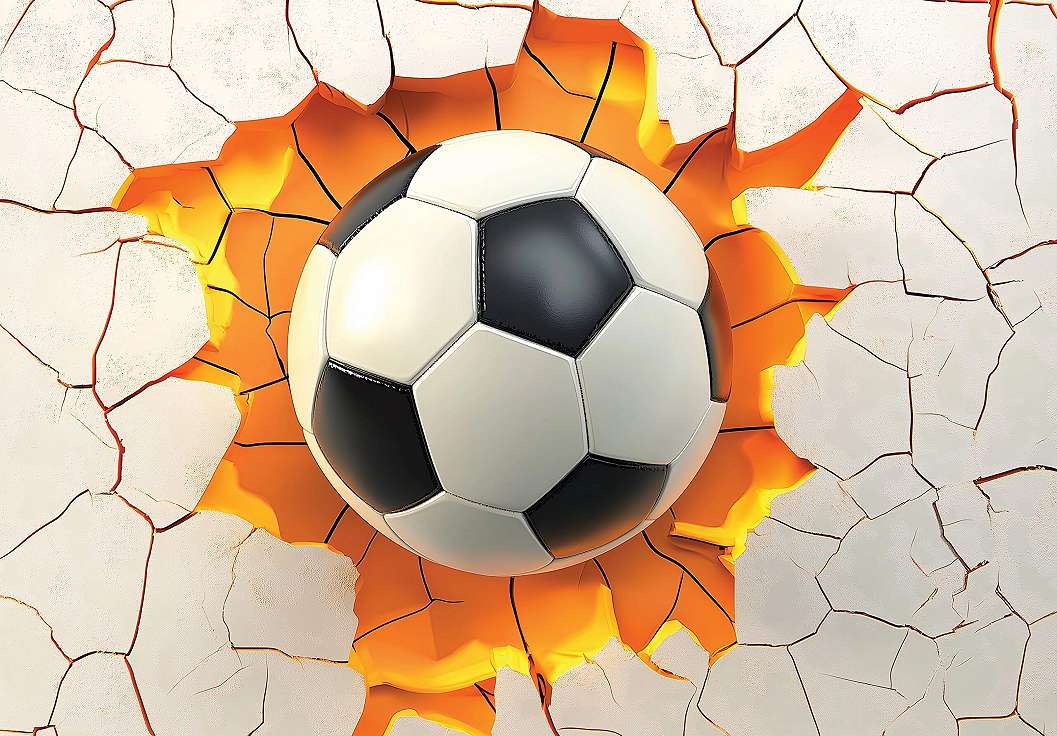 Gyerek fotótapéta a falat áttöri a futballabda narancssárga színben színben 368x254 vlies