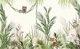Gyerek fotótapéta állatok a dzsungelben stilizált rajzolattal pasztell lágy színekkel 368x254 vlies
