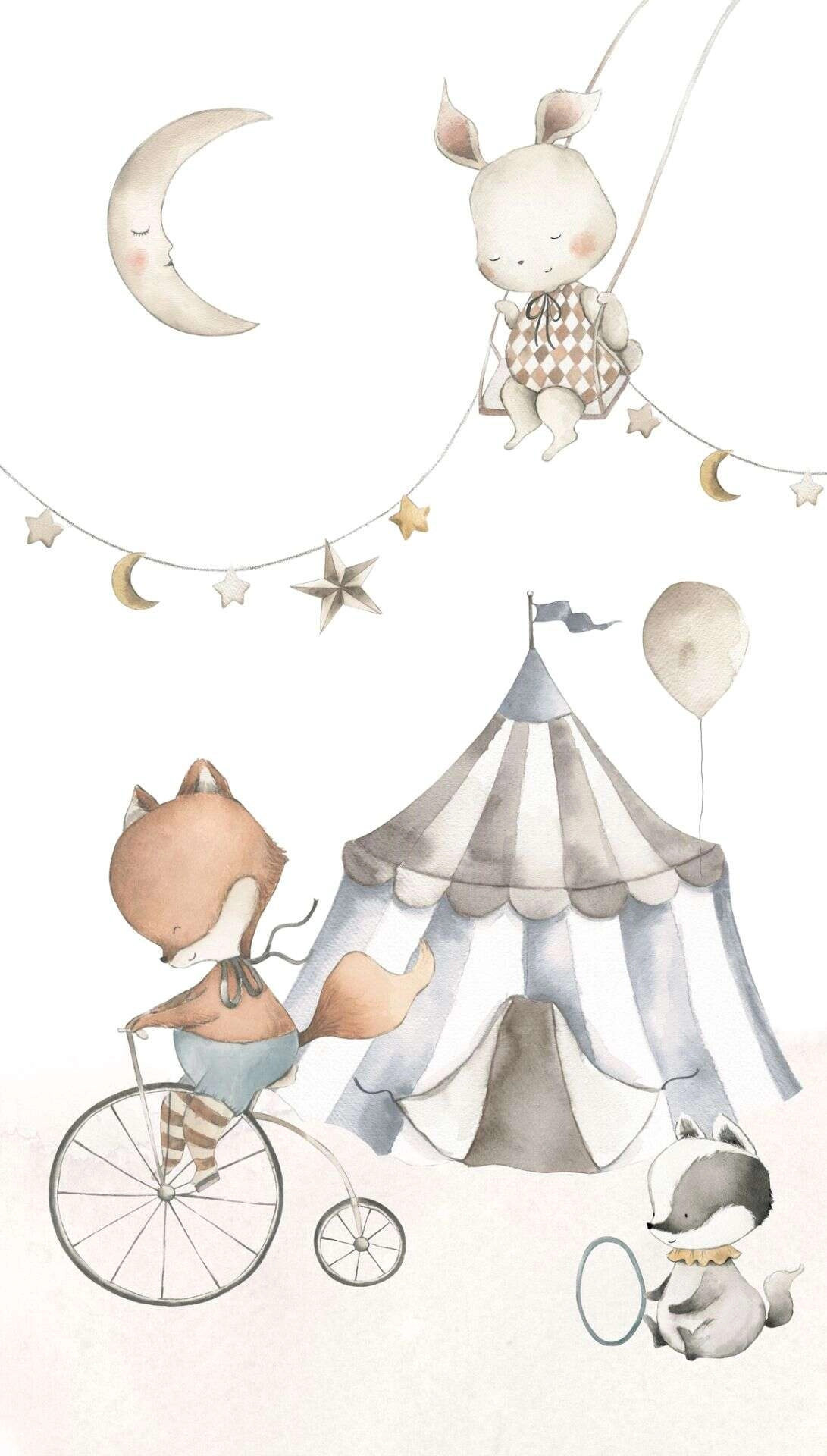 Gyerek fotótapéta cirkuszisátor bicikliző rókával mintával