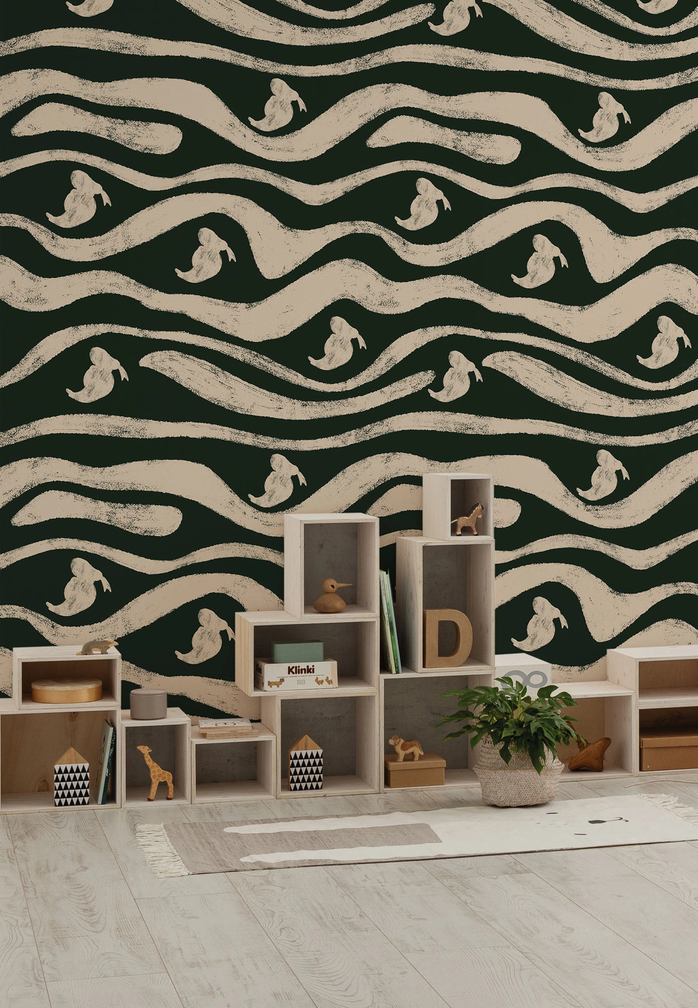 Gyerek fotótapéta Donald kacsás hullámzó zöld csíkos mintával