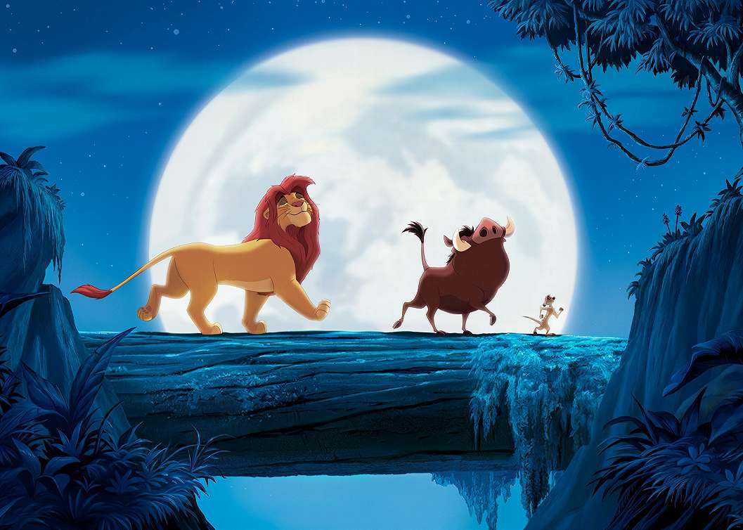 Gyerek fotótapéta Éjszakai sétán Simba, Timon és Pumba rajzfilm jelenet