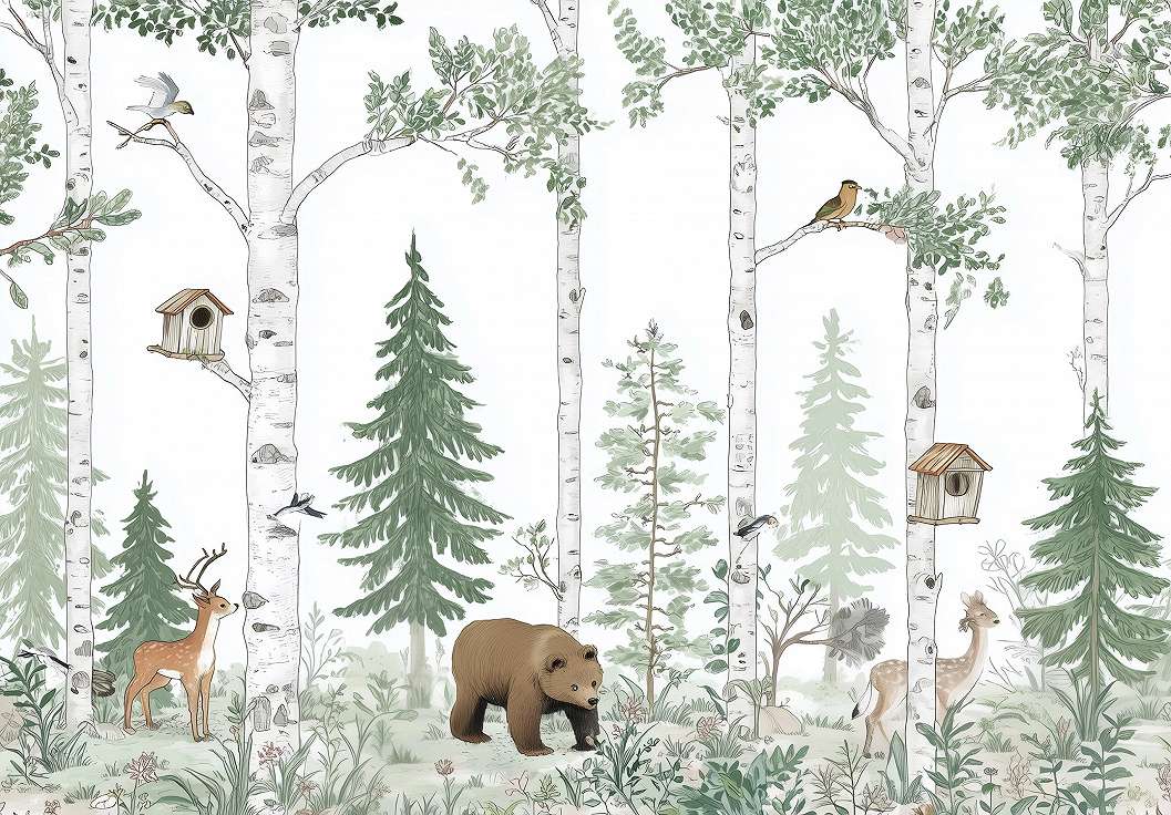 Gyerek fotótapéta erdő és állatok mintával 368x254 vlies