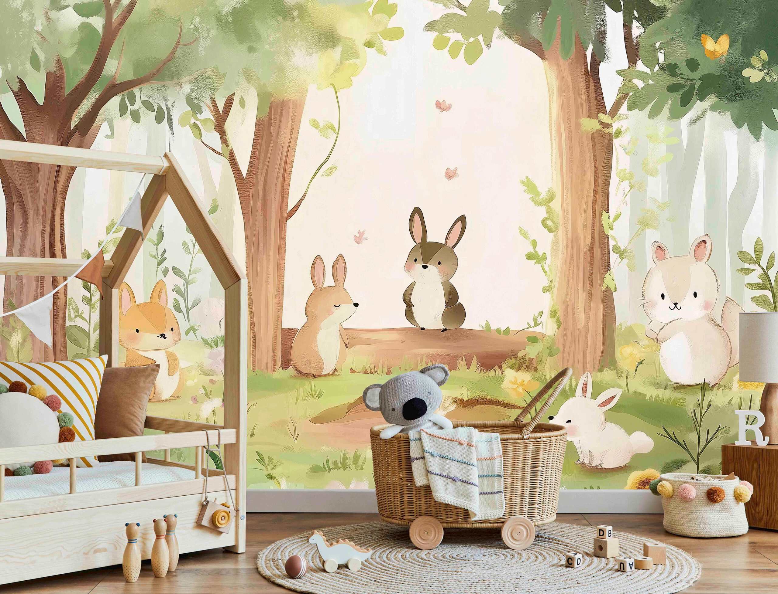 Gyerek fotótapéta erdő és nyuszi mintával 368x254 vlies
