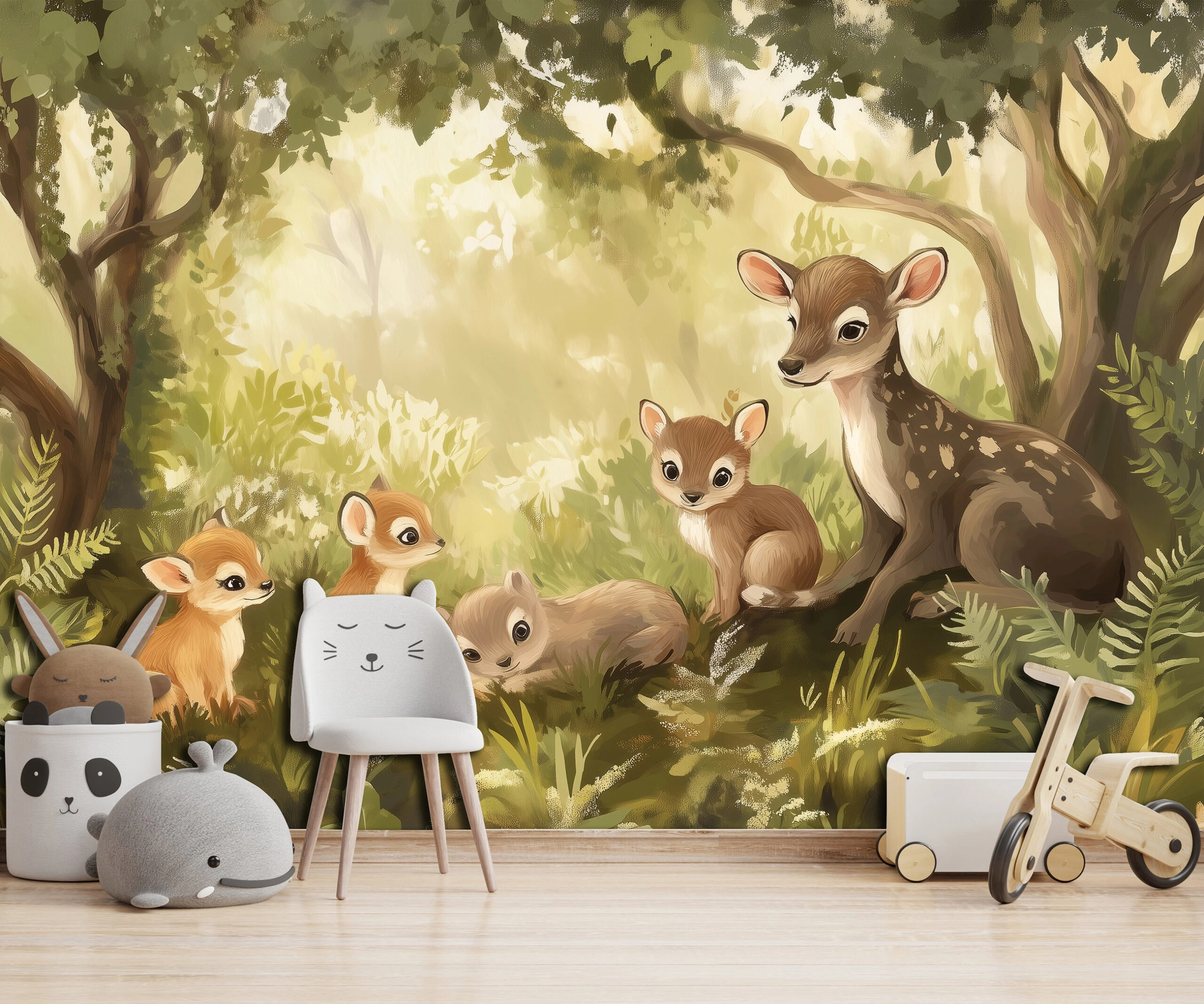 Gyerek fotótapéta erdő rókákkal és őzekkel mintával 368x254 vlies