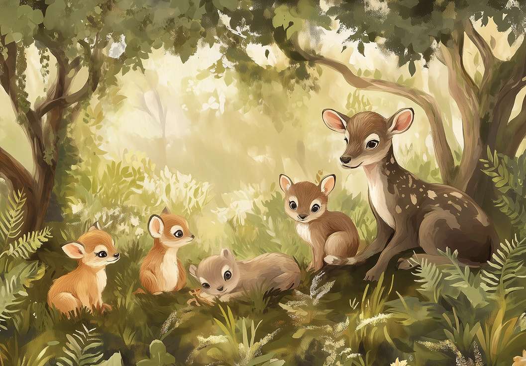 Gyerek fotótapéta erdő rókákkal és őzekkel mintával 368x254 vlies