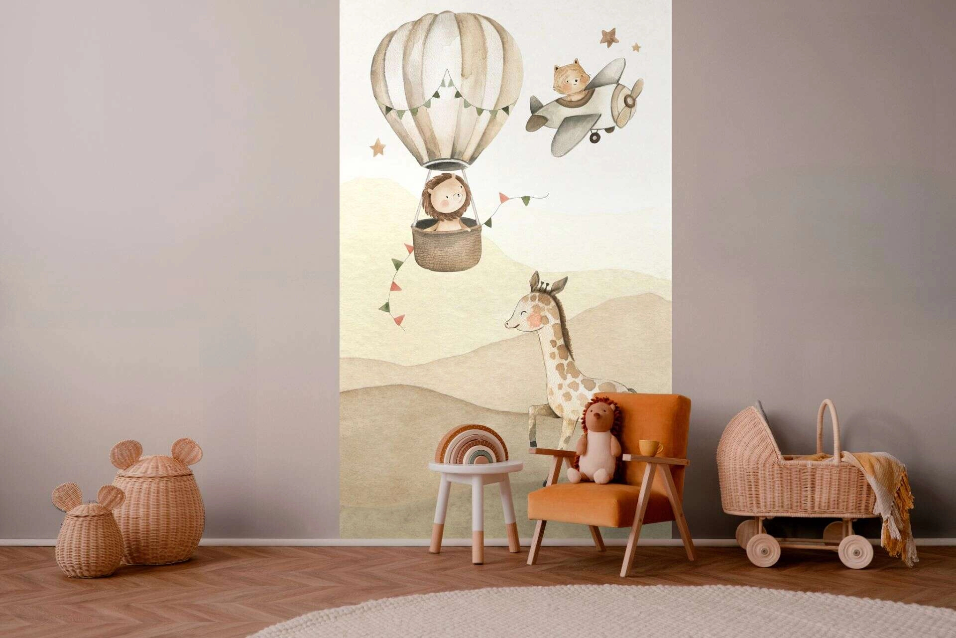 Gyerek fotótapéta léghajó mintával barna színben