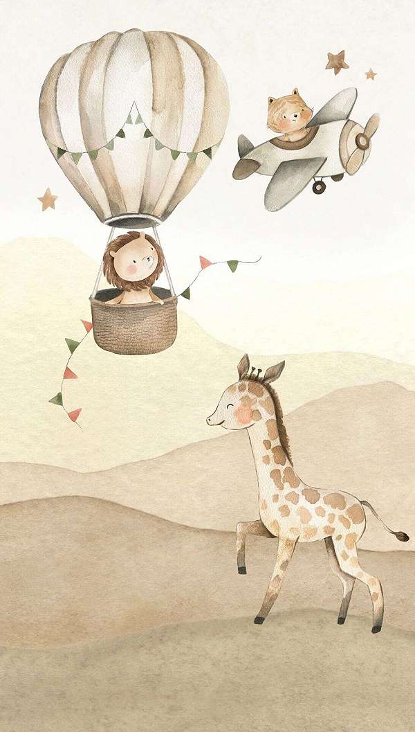 Gyerek fotótapéta léghajó mintával barna színben