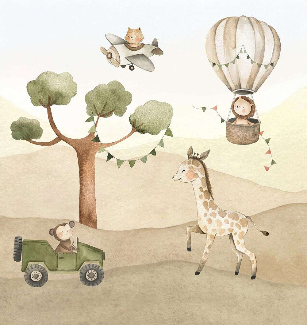 Gyerek fotótapéta léghajó mintával zöld színben