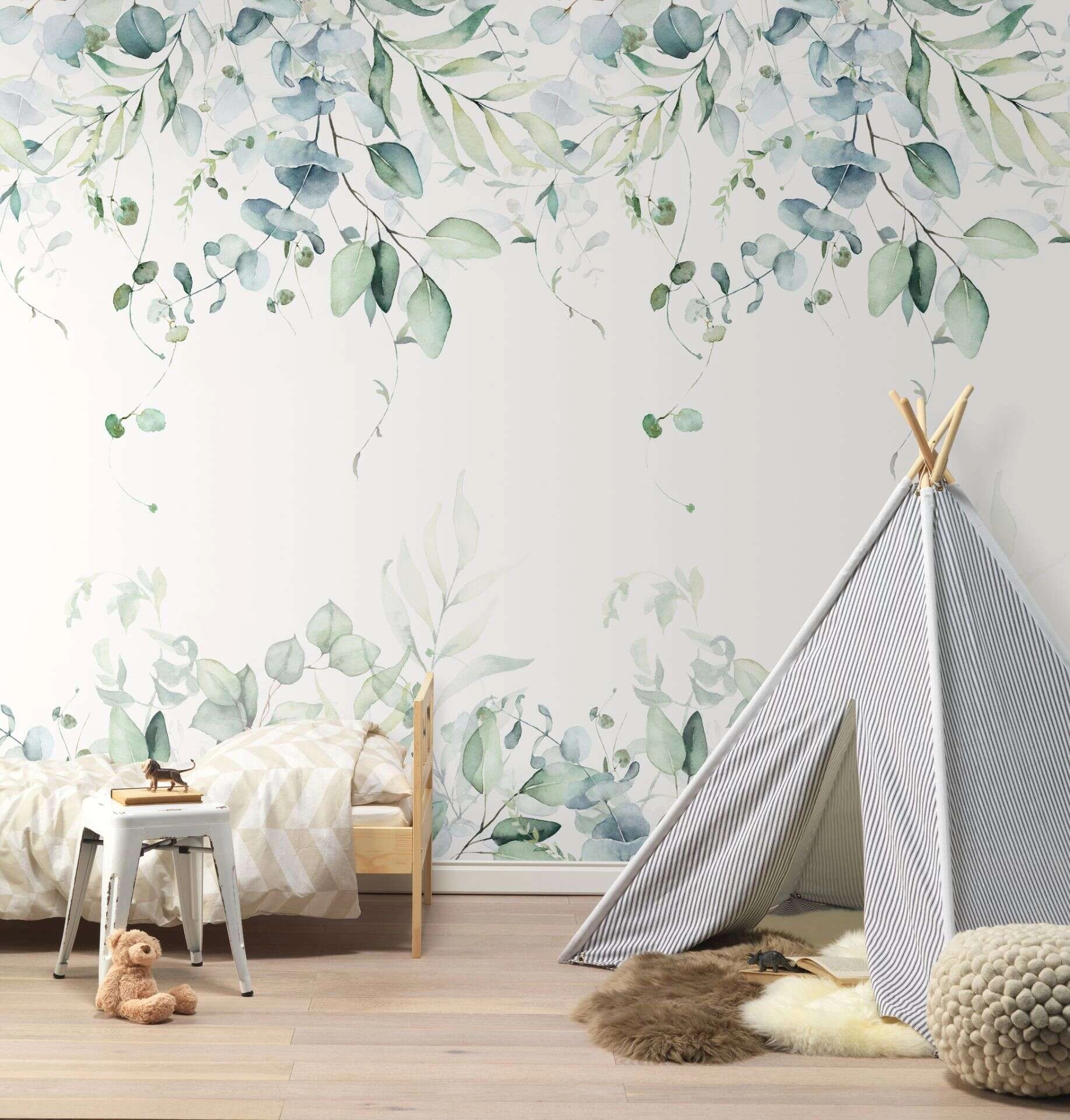 Gyerek fotótapéta levelek és indák mintával
