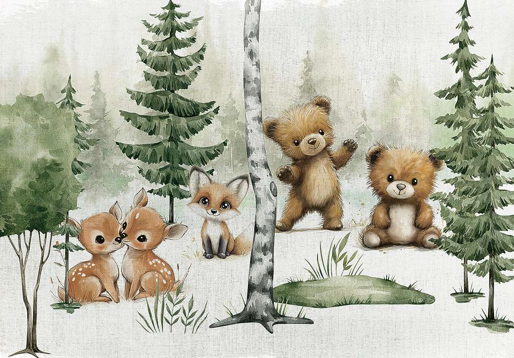 Gyerek fotótapéta mackó és őzike mintával 368x254 vlies