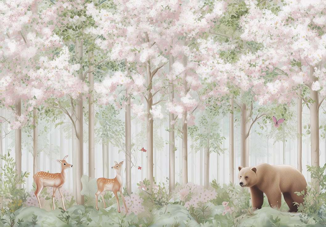 Gyerek fotótapéta medve és őz mintával 368x254 vlies