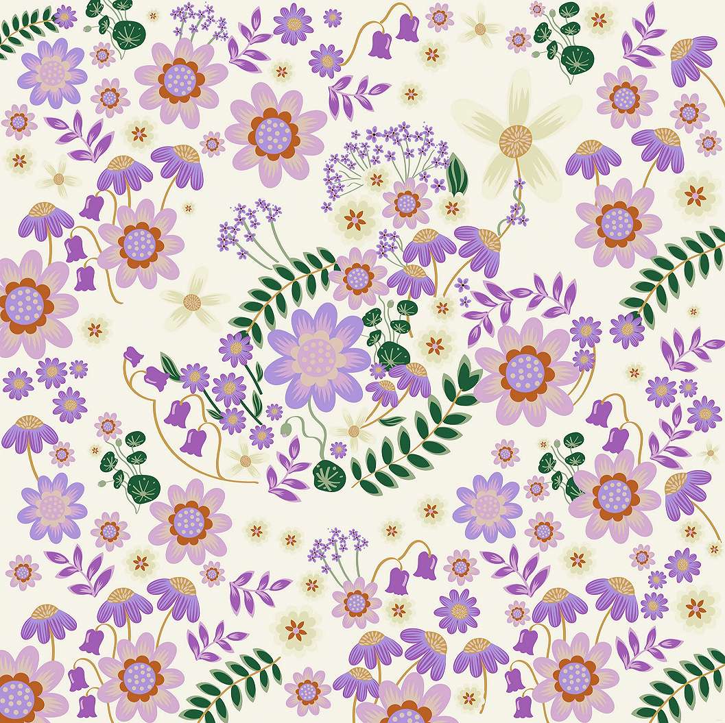 Gyerek fotótapéta Minnie egér virágos kertje beige alap színben