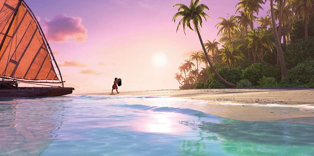 Gyerek fotótapéta Moana2 tengerparti tájkép a testvérekkel