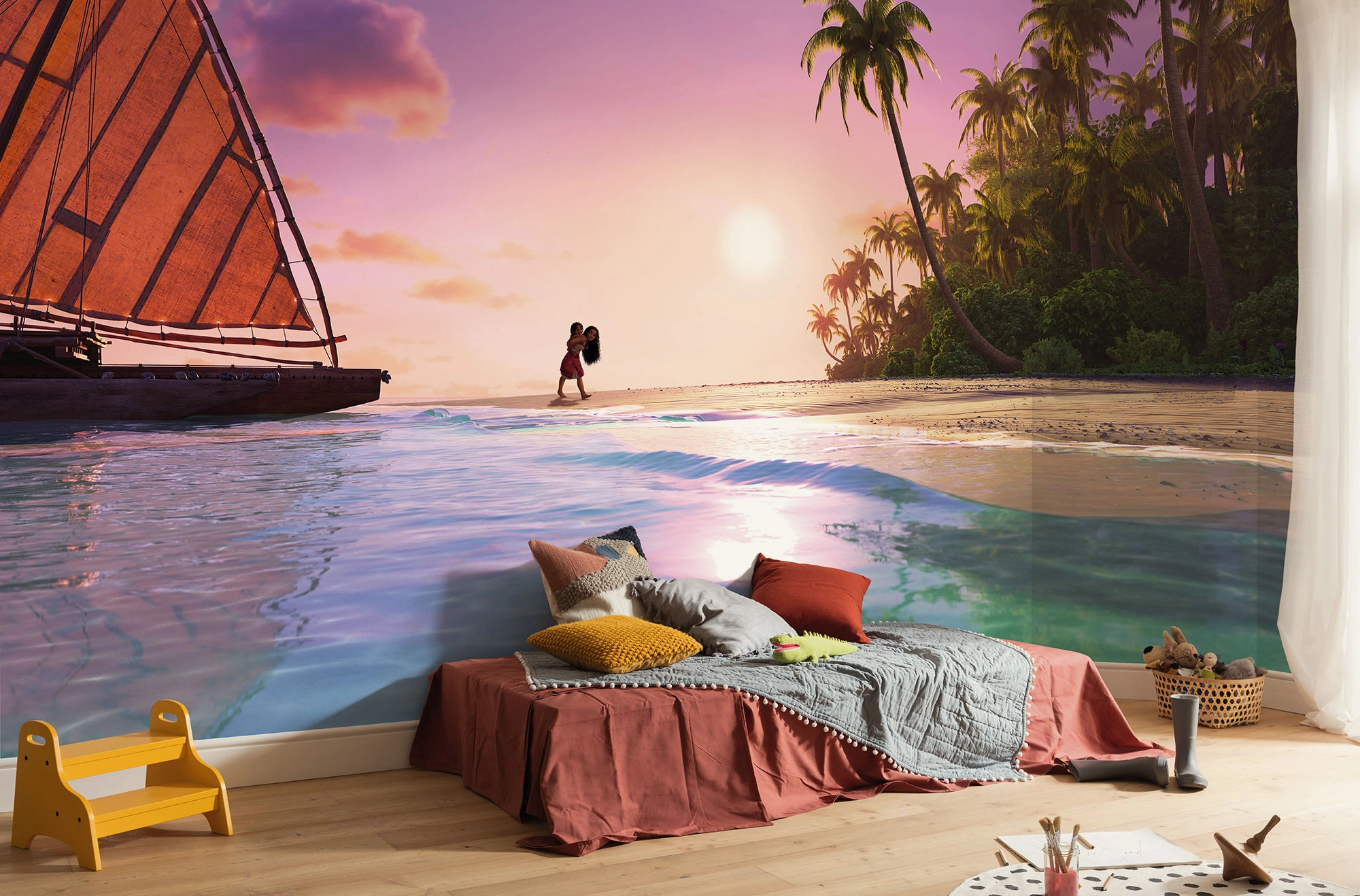 Gyerek fotótapéta Moana2 tengerparti tájkép a testvérekkel