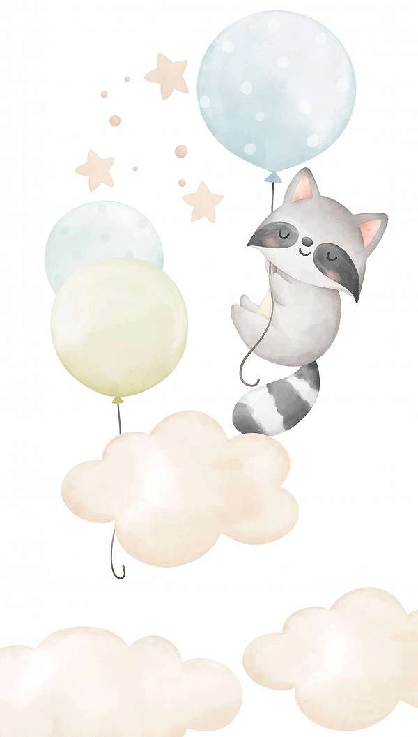Gyerek fotótapéta mosómedve lufikkal az égben minta
