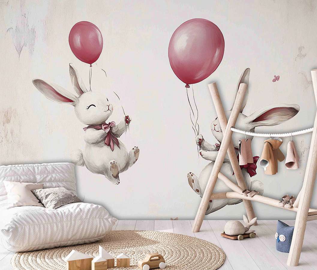 Gyerek fotótapéta nyuszik lufival mintával 368x254 vlies