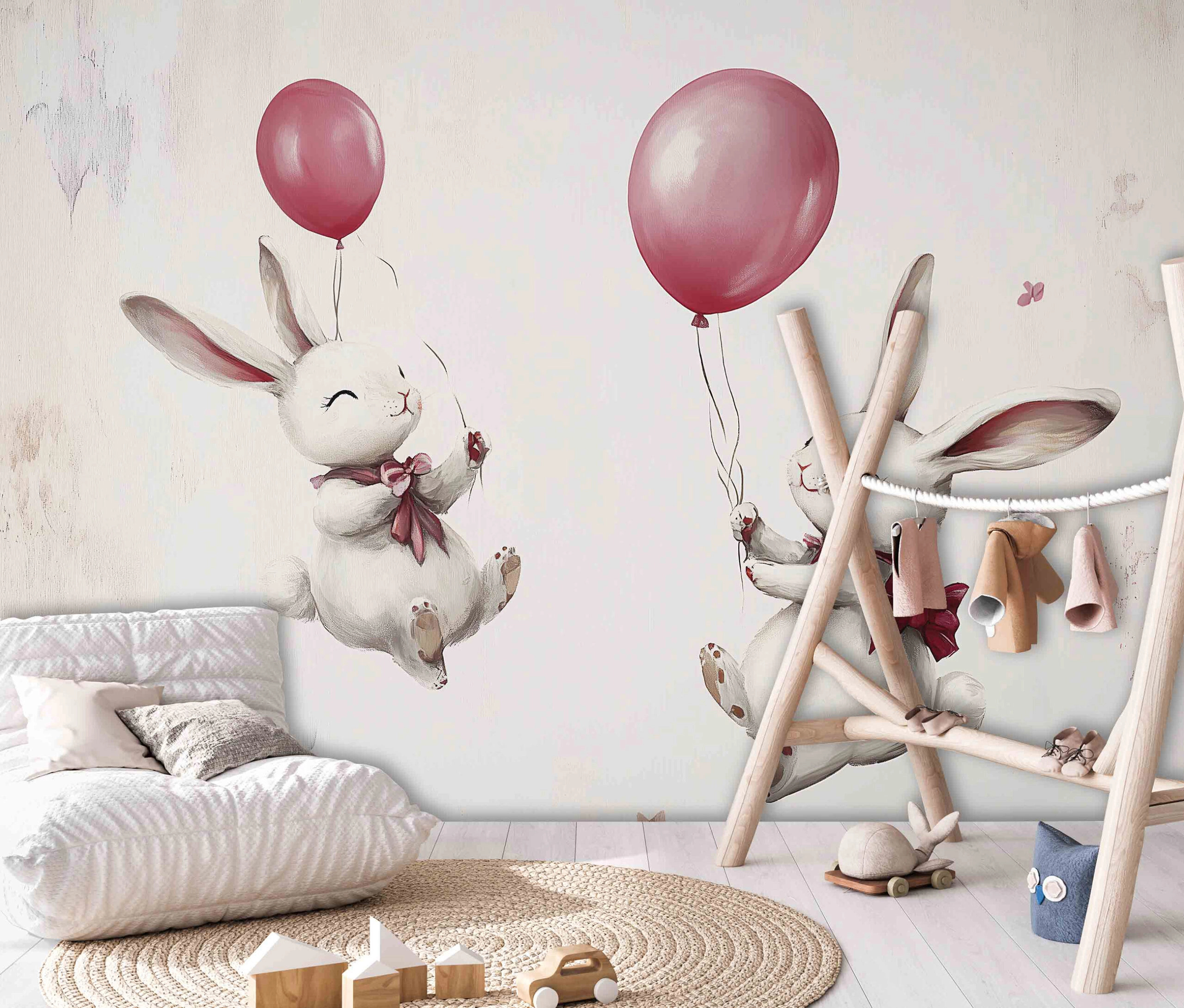 Gyerek fotótapéta nyuszik lufival mintával 368x254 vlies