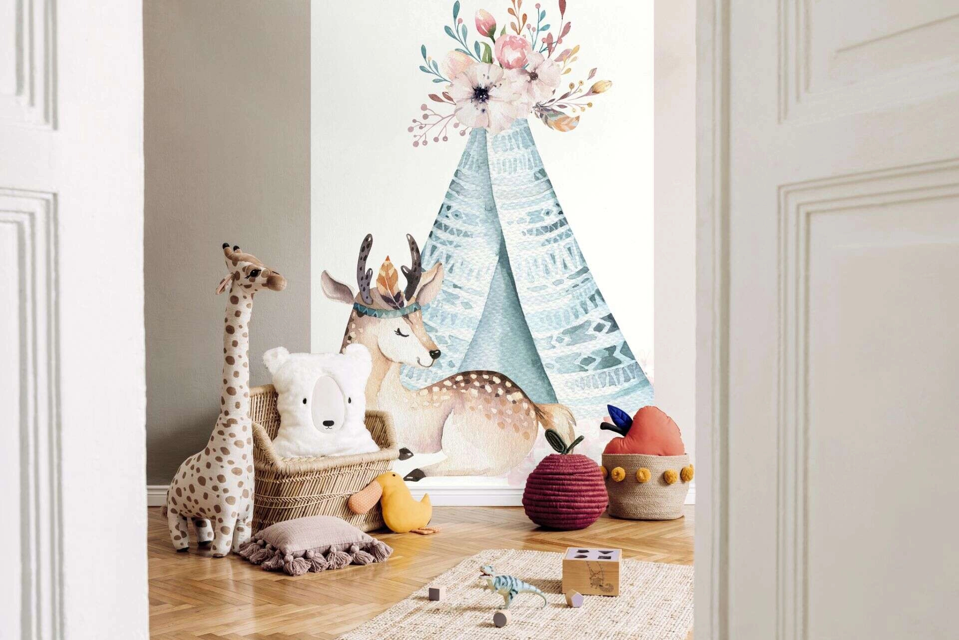 Gyerek fotótapéta öz a kék indiánsátor előtt minta