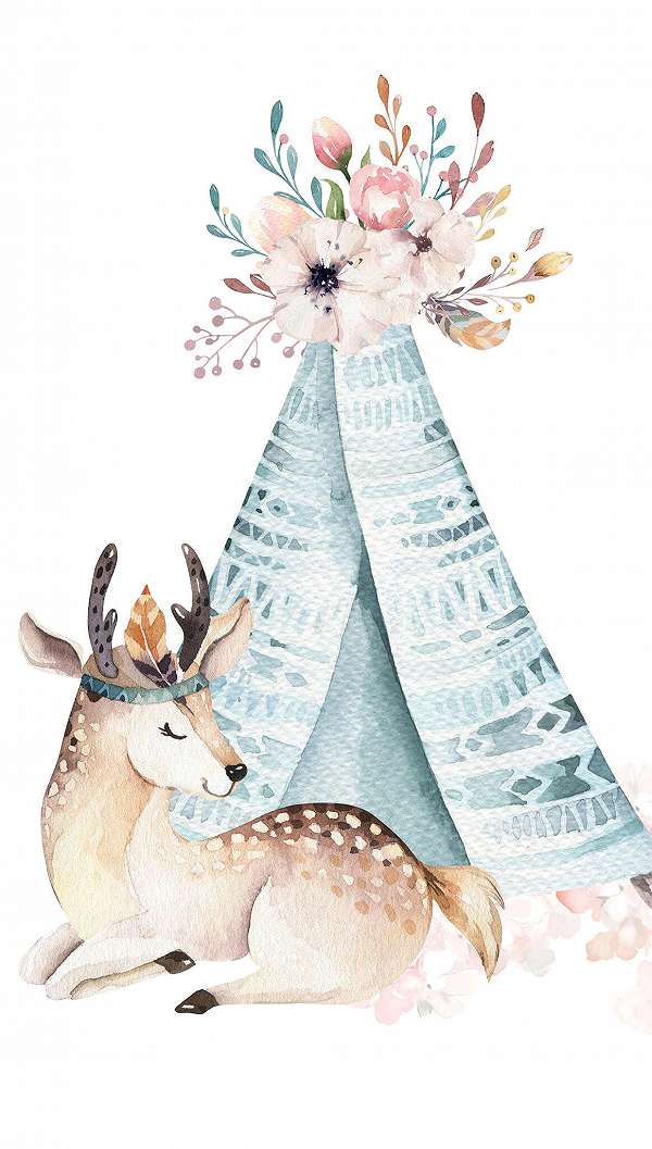 Gyerek fotótapéta öz a kék indiánsátor előtt minta