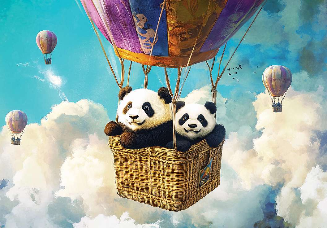 Gyerek fotótapéta panda macik a léghajó kosarában 368x254 vlies