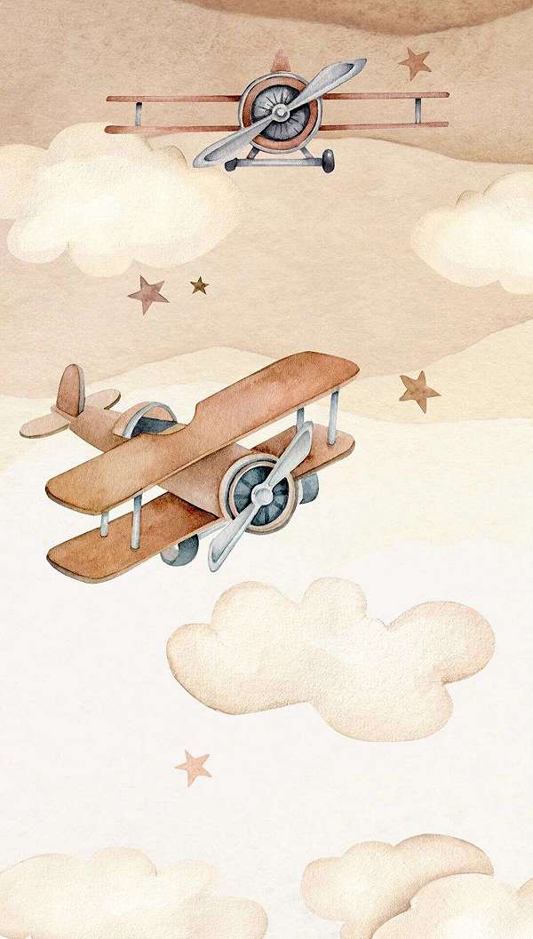 Gyerek fotótapéta repülő mintával barna színben