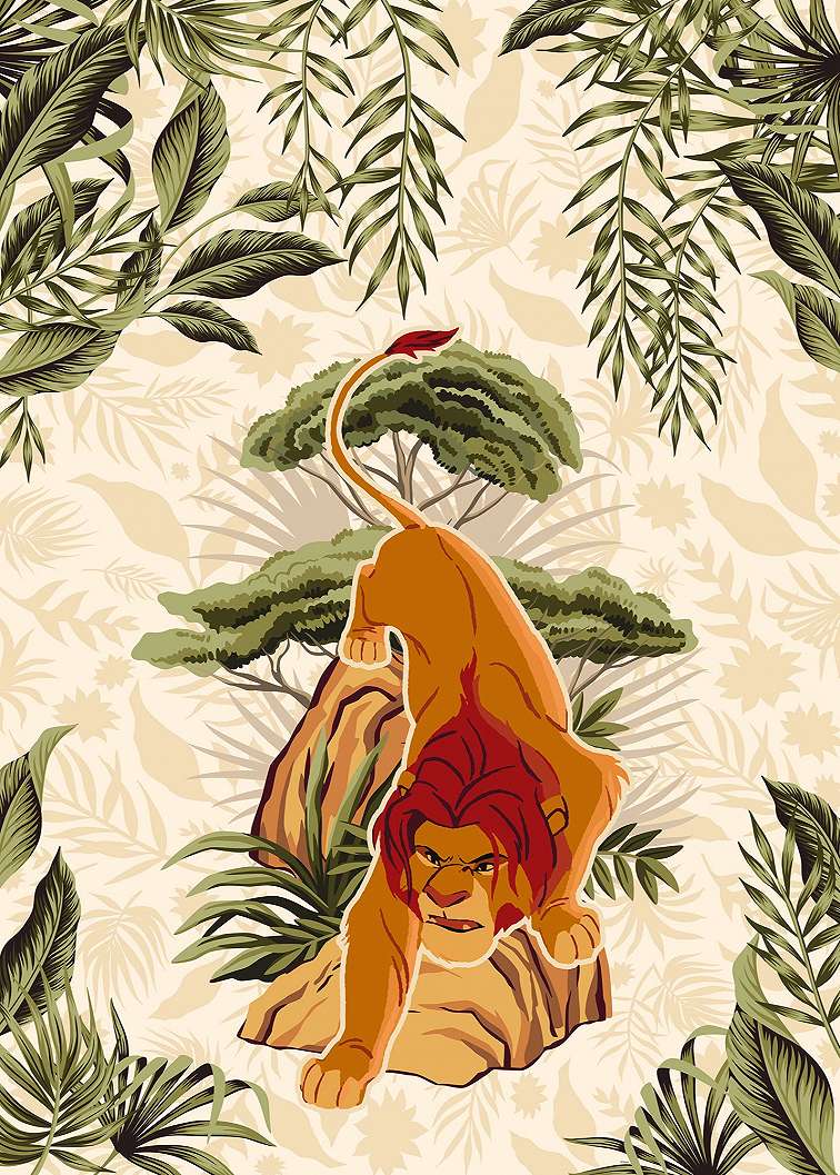 Gyerek fotótapéta Simba Disney mesefigurával és növényekkel