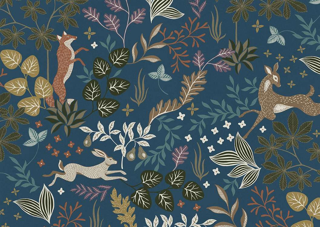 Gyerek fotótapéta skandi stílusú rajzolt erdei állatos mintával