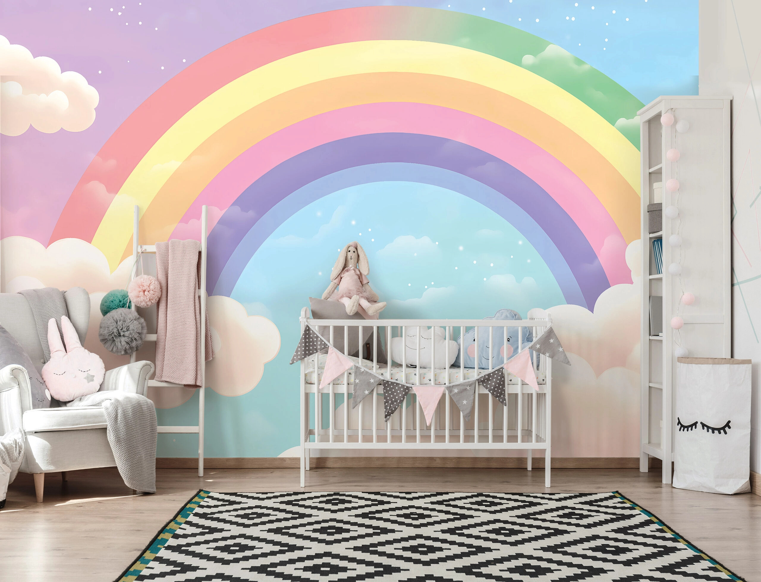 Gyerek fotótapéta stilizált szivárvány és felhő mintával 368x254 vlies