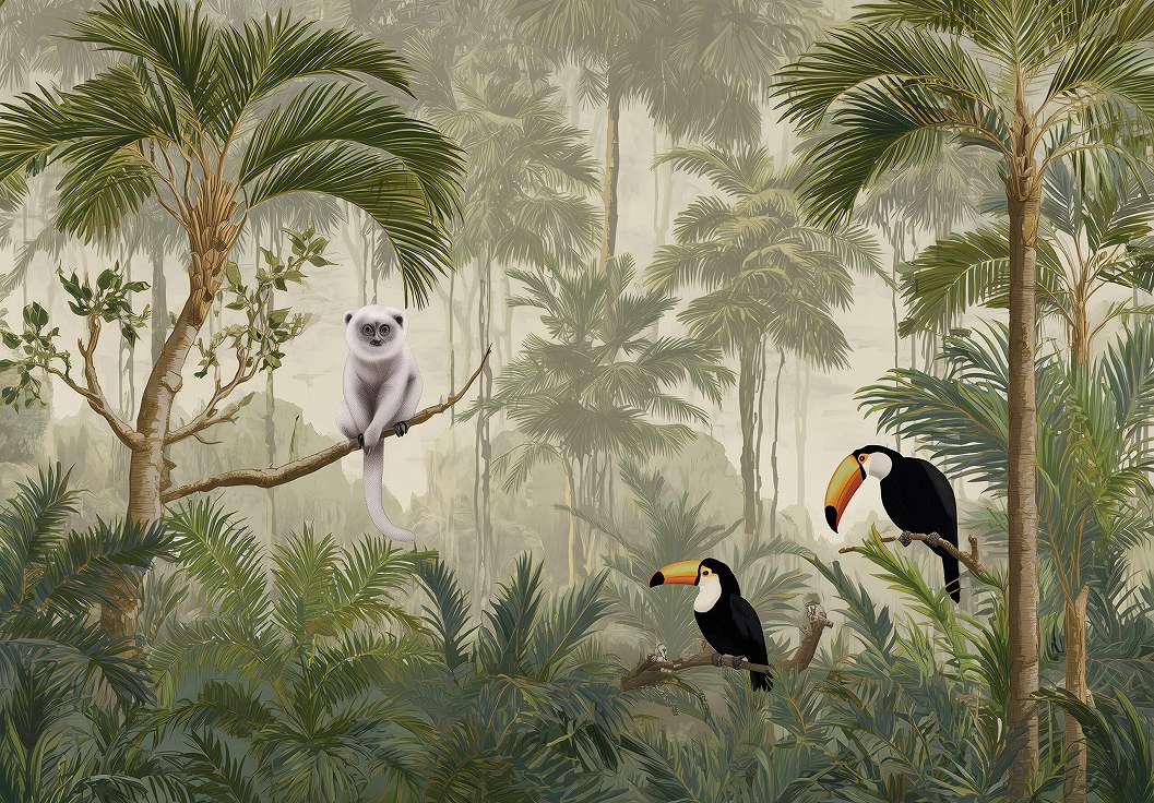 Gyerek fotótapéta tukán és maki mintával 368x254 vlies