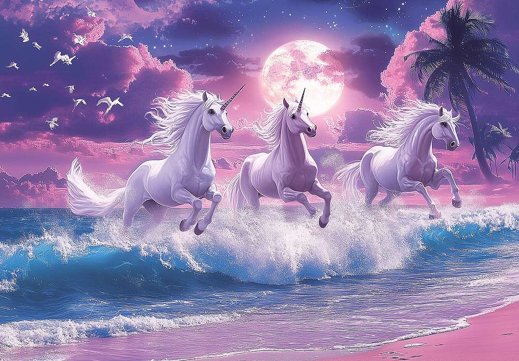 Gyerek fotótapéta unkornisok a tengerparton mintával 368x254 vlies