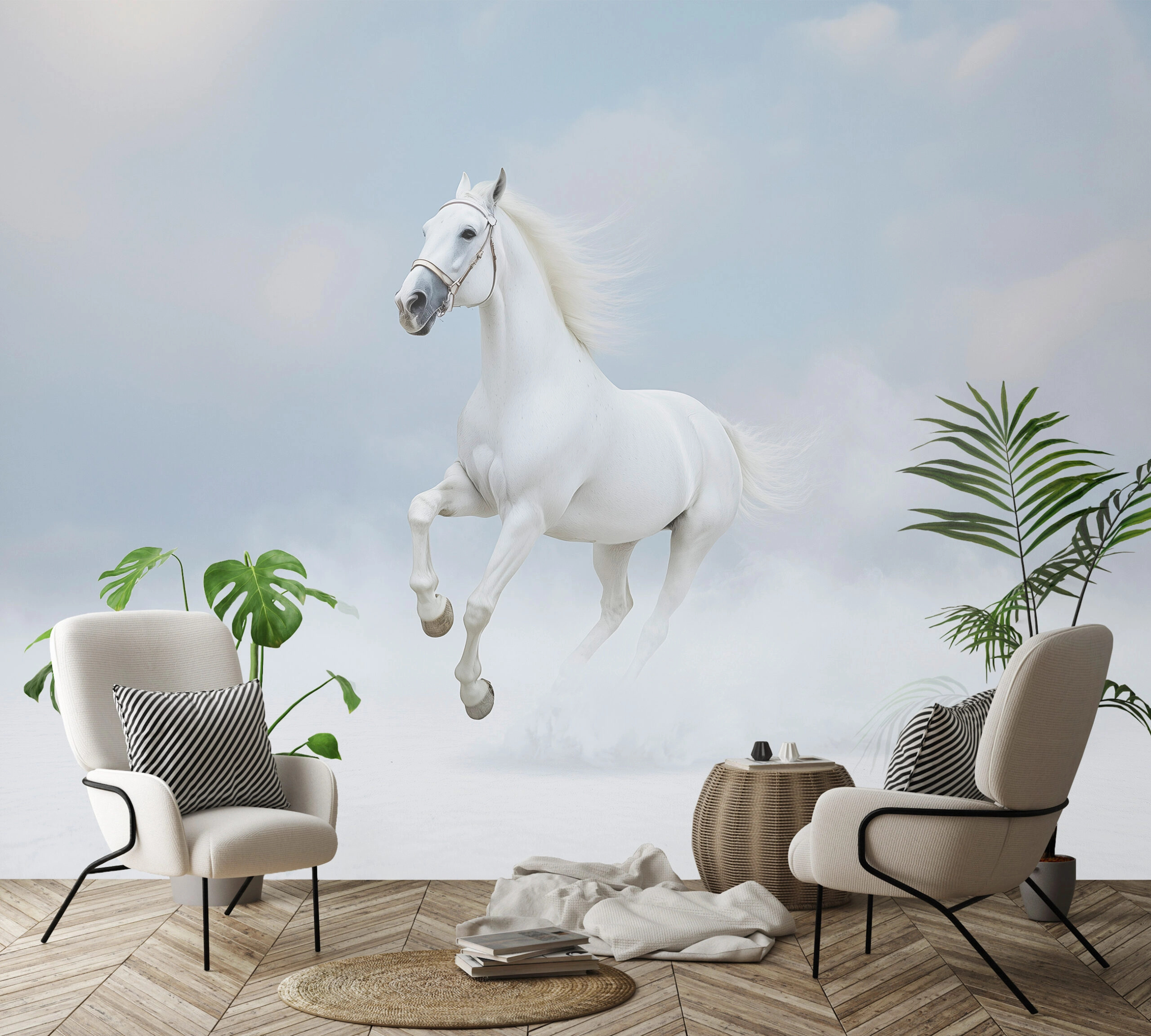 Gyerek fotótapéta vágtató fehér ló mintával 368x254 vlies