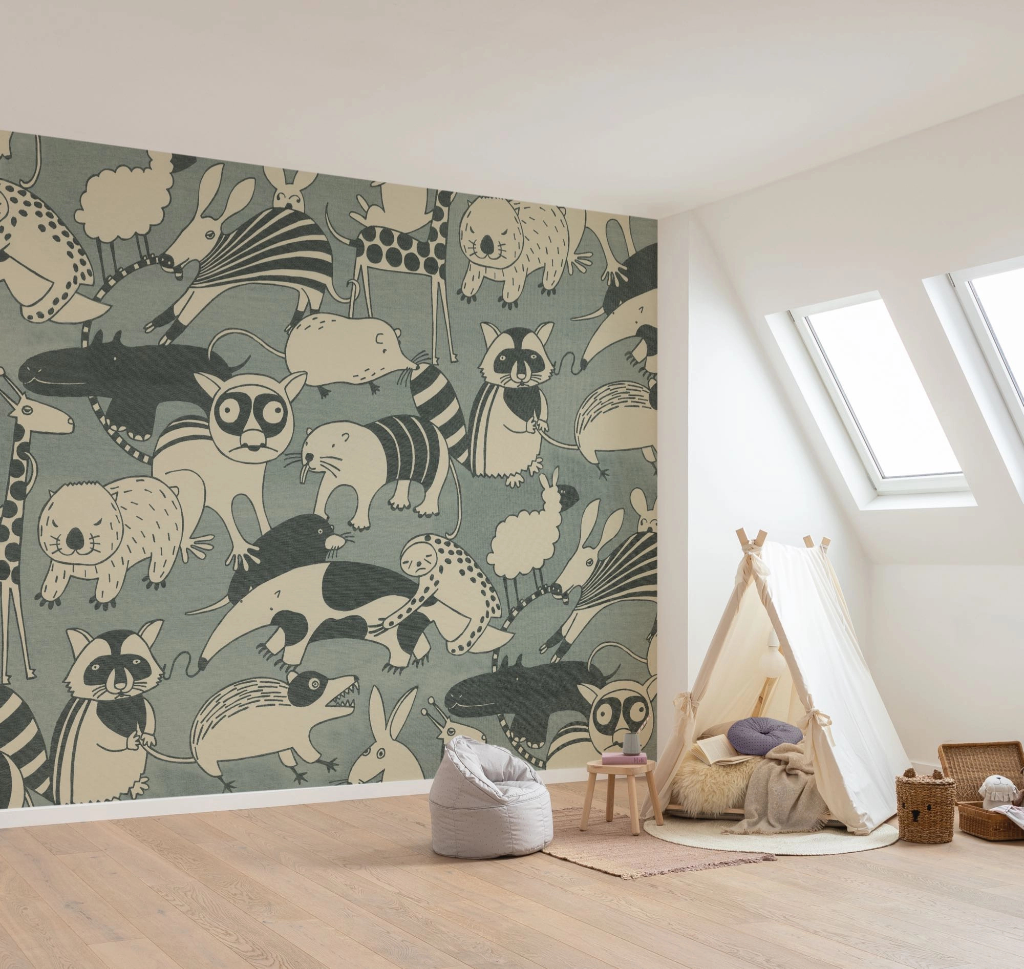 Gyerek fotótapéta vicces rajzolt állatos mintával