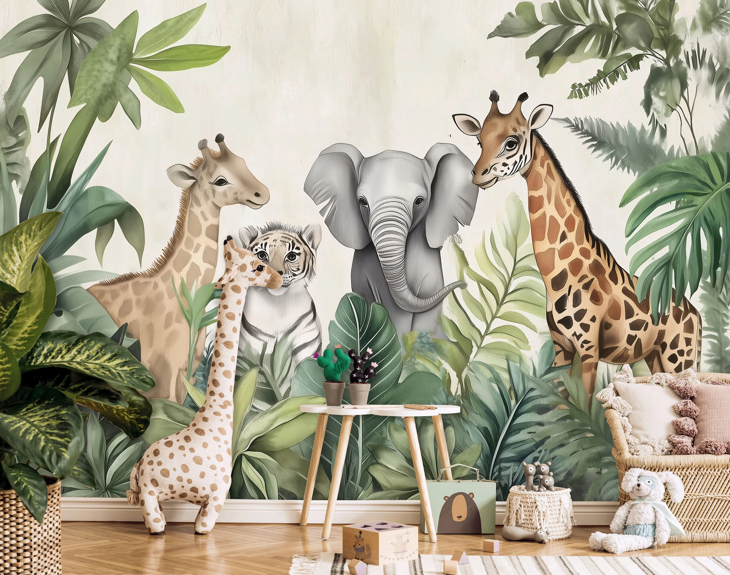 Gyerek fotótapéta zsiráf és elefánt mintával 368x254 vlies