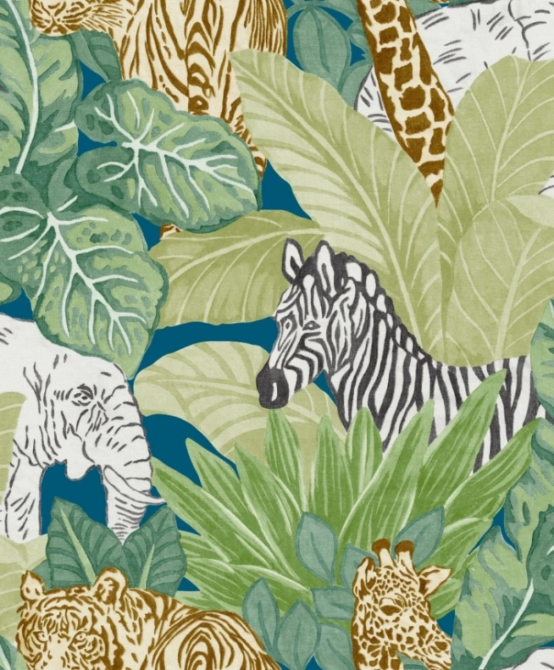 Gyerek tapéta afrikai állat és trópusi levél mintákkal 