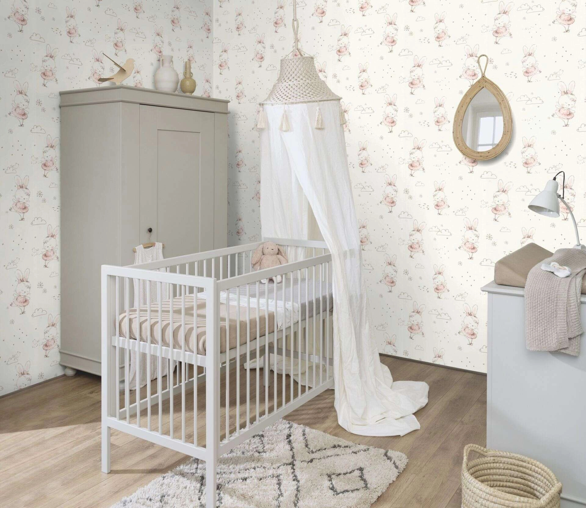 Gyerek tapéta balerina nyuszi mintával krém színben