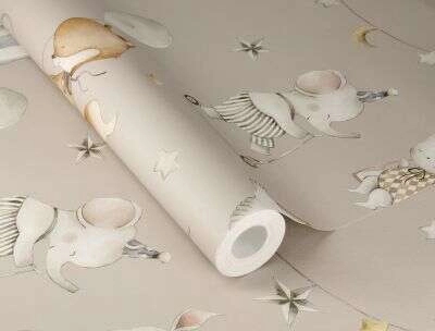 Gyerek tapéta církusz mintával meleg szürke színben