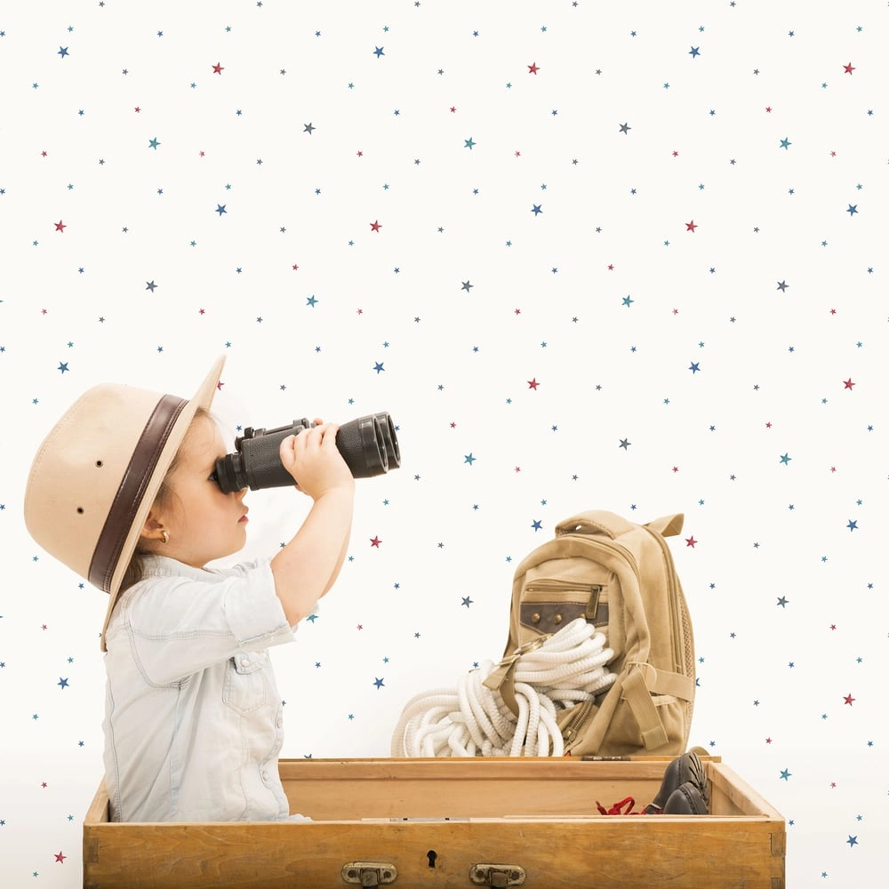 Gyerek tapéta csillag mintával kék és piros színben