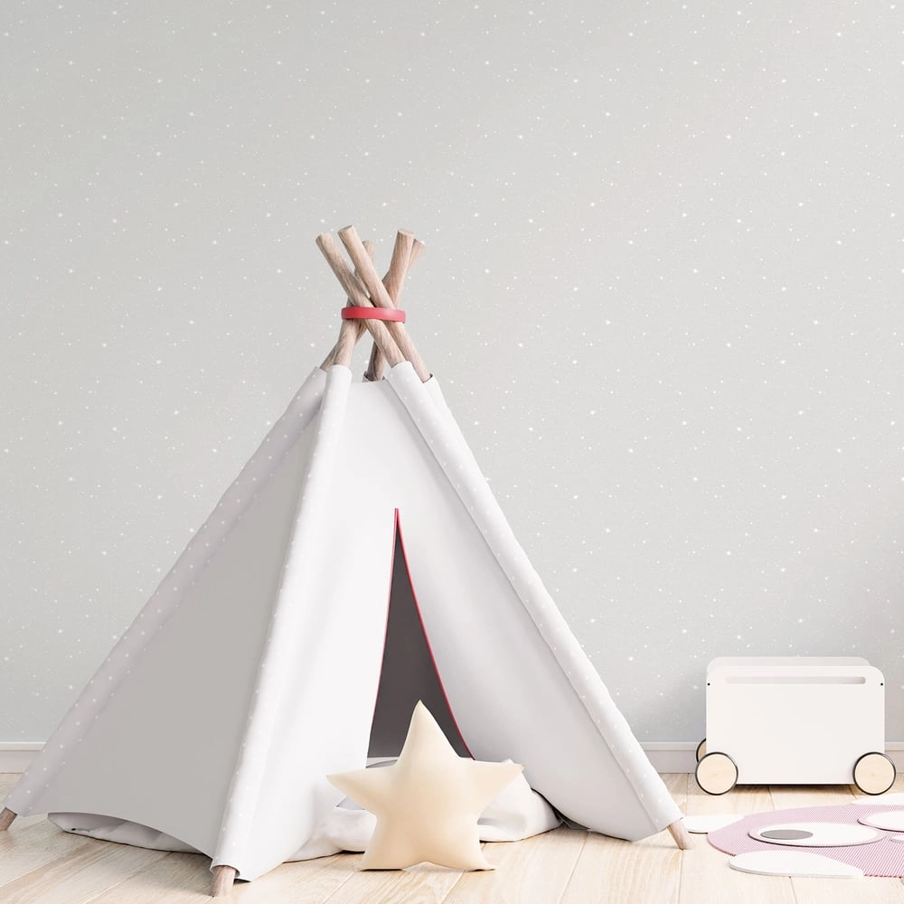 Gyerek tapéta csillagos mintával szürke színben