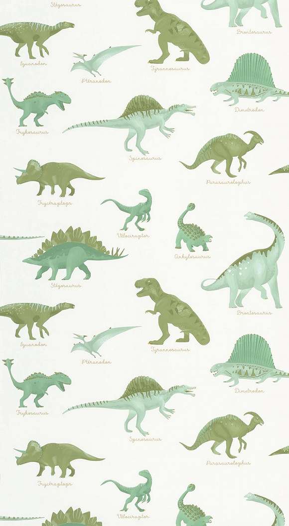 Gyerek tapéta dinó mintával zöld színben