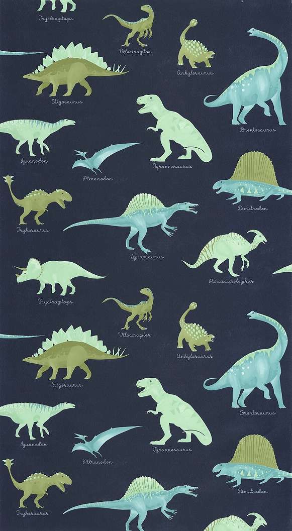 Gyerek tapéta dinószaurusz mintával kék színek