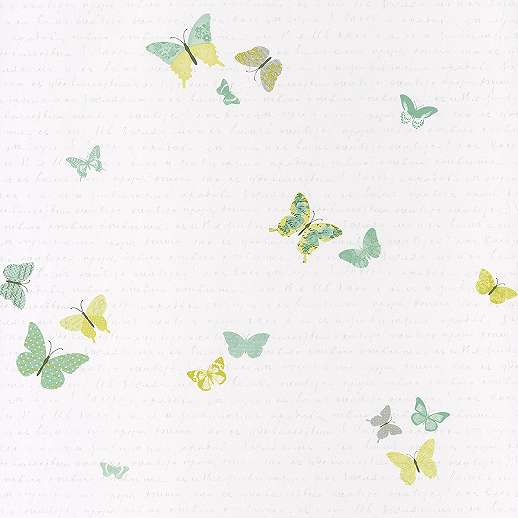 Gyerek tapéta fehér alapon zöld pillangókkal