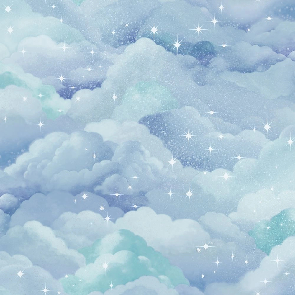 Gyerek tapéta felhő csillagokkal mintával kék színben