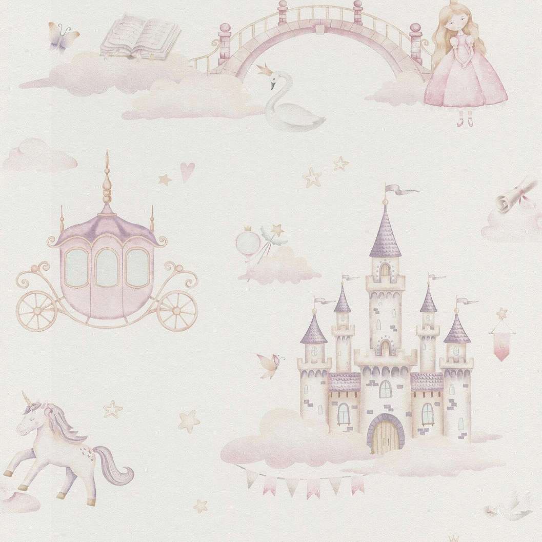 Gyerek tapéta hercegnő mintával pasztel rózsaszín színben