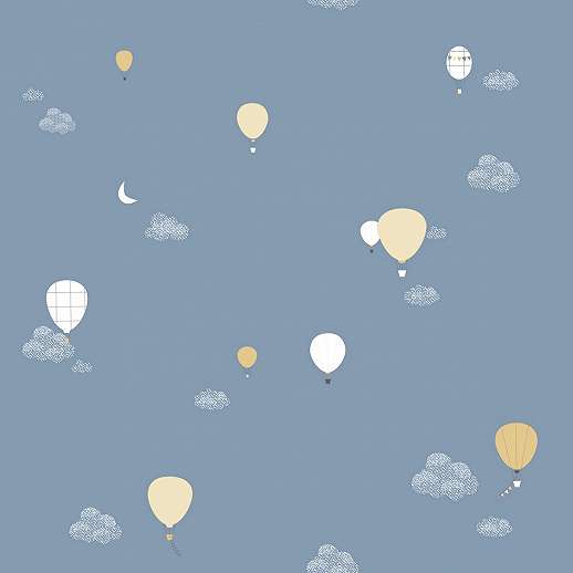 Gyerek tapéta kék színű felhő és hőlégballon mintákkal