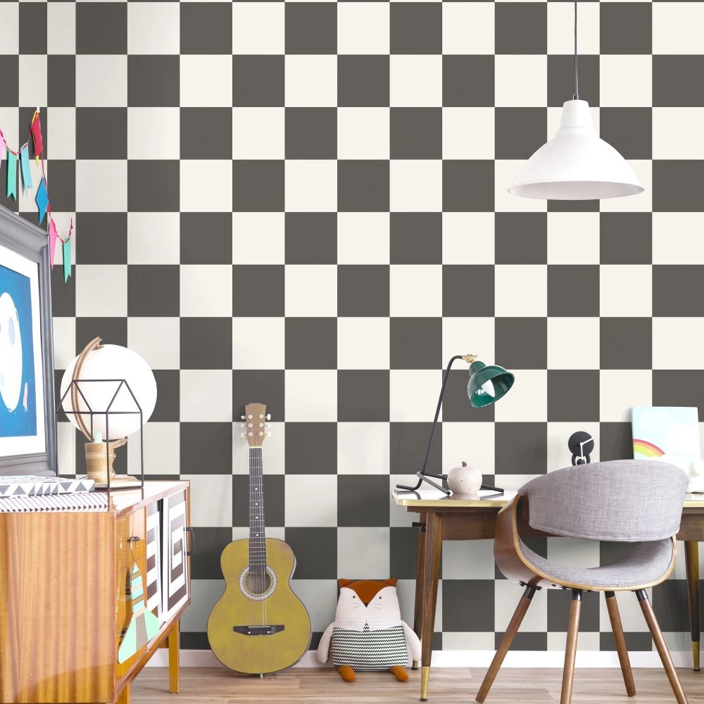 Gyerek tapéta kockás mintával fekete-fehér színben
